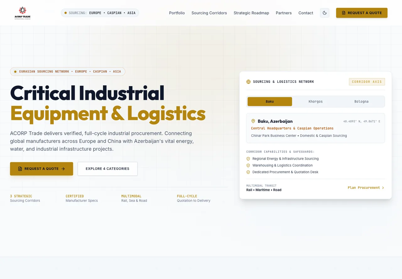 ACORP Trade beynəlxalq sənaye təchizatı və logistika portalı