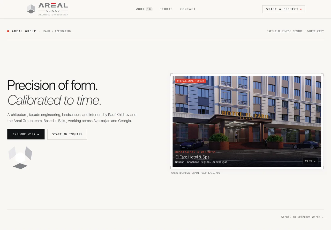 Areal Group memarlıq və fasad mühəndisliyi studiyasının rəsmi saytı