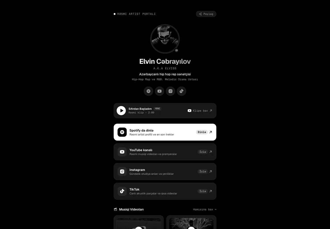 Elvin Cəbrayılov (Elviss) rəsmi sənətçi təcrübəsi və musiqi portalı