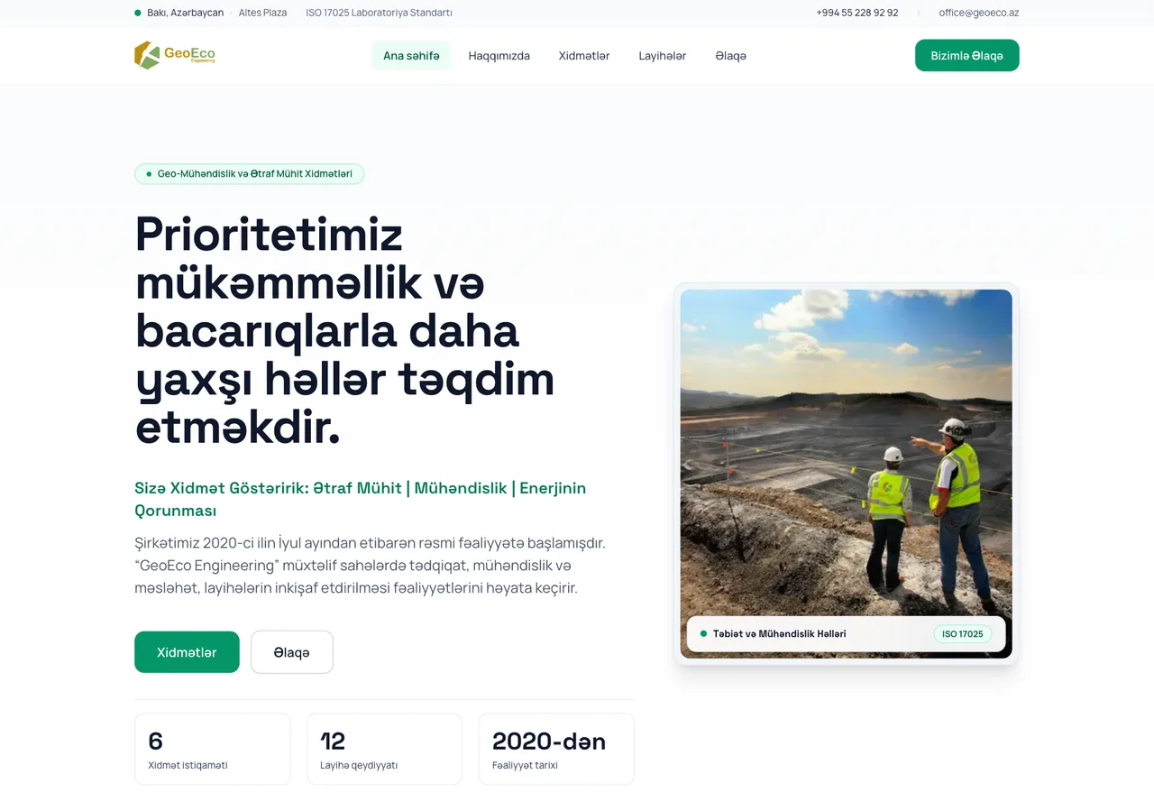 GeoEco mühəndislik və geodeziya xidmətləri korporativ saytı